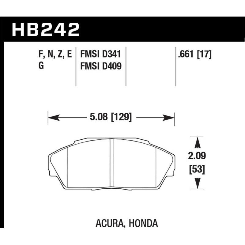Hawk 92-93 Honda Civic EX 1.6L / Acura Integra GS/LS/RS 1.8L HPS 5.0 Street Brake Pads - Front