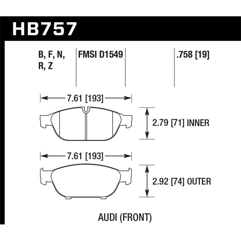 Hawk Audi 2013 A5 Quattro / 12-16 A6 Quattro/A7 Quattro/A8 Quattro PC Front Brake Pads