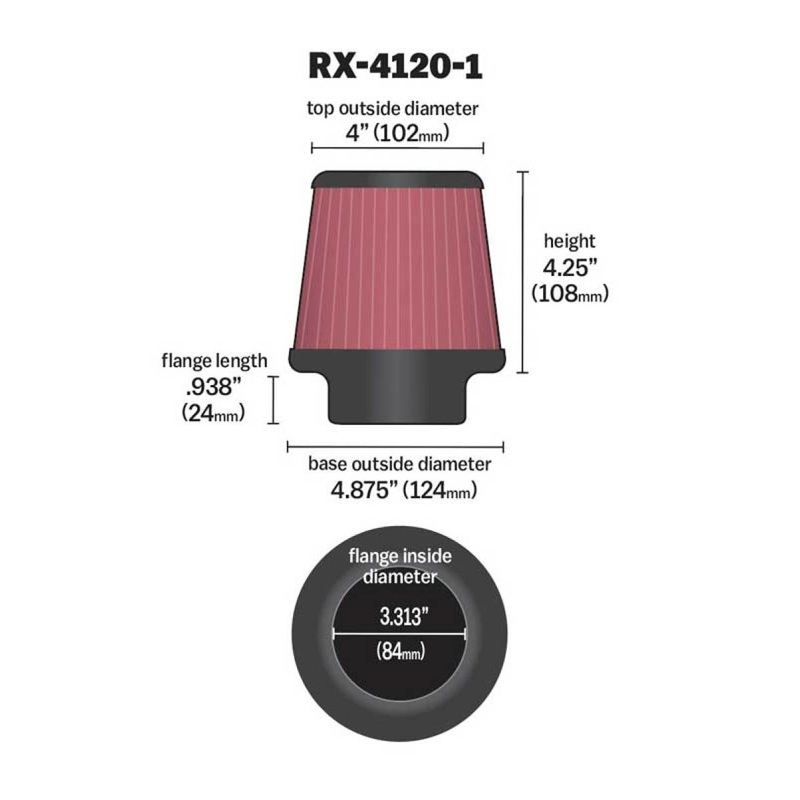 K&N Universal X-Stream Clamp-On Air Filter 3.313in Flg ID/4.875in Base OD/4in Top OD/4.25in H