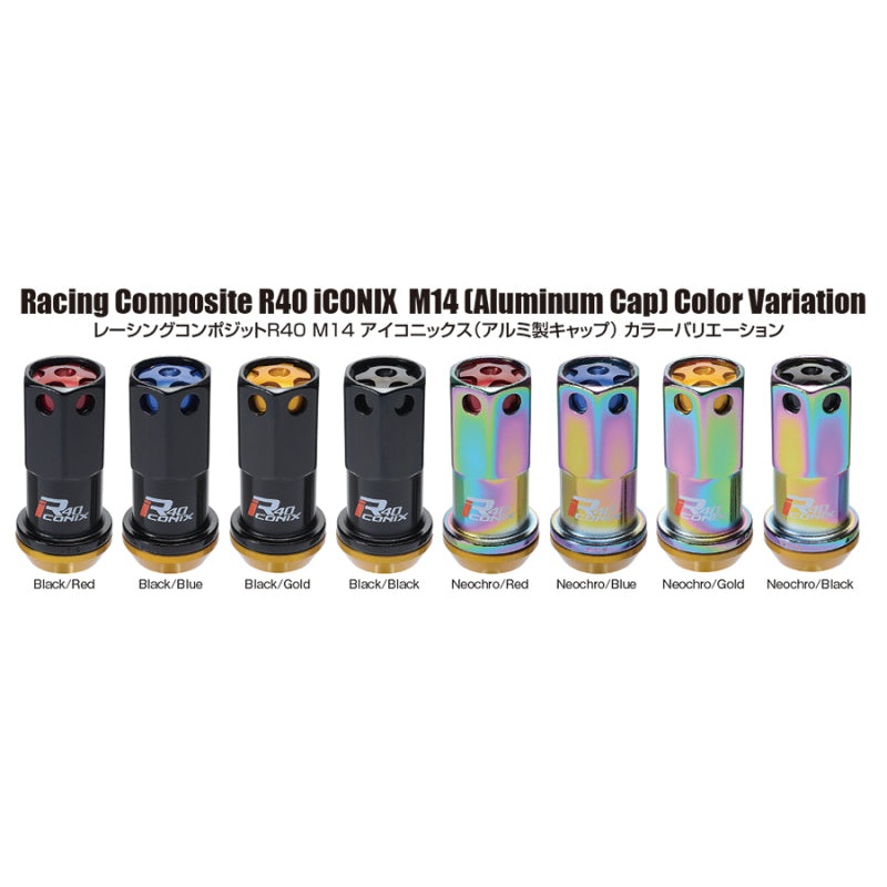 Project Kics 14x1.25 R40 Iconix Lock & Lug Nuts - Neo Chrome w/Red Cap (16+4 Locks)