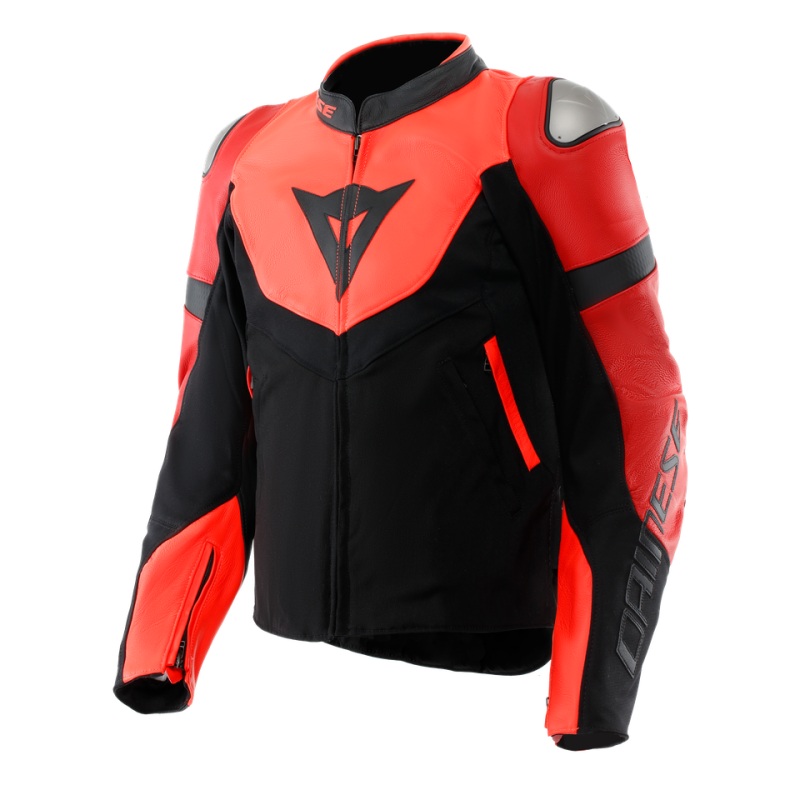 Dainese Iperattiva Leather-Tex Jacket Red Fluorescent/Black Size - 60