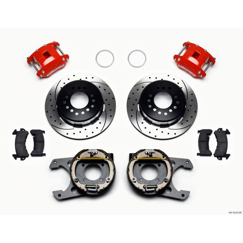 Wilwood D154 P/S P-B Kit Drilled-Red Chevy 12 Bolt 2.75in Off w/ C-Clips