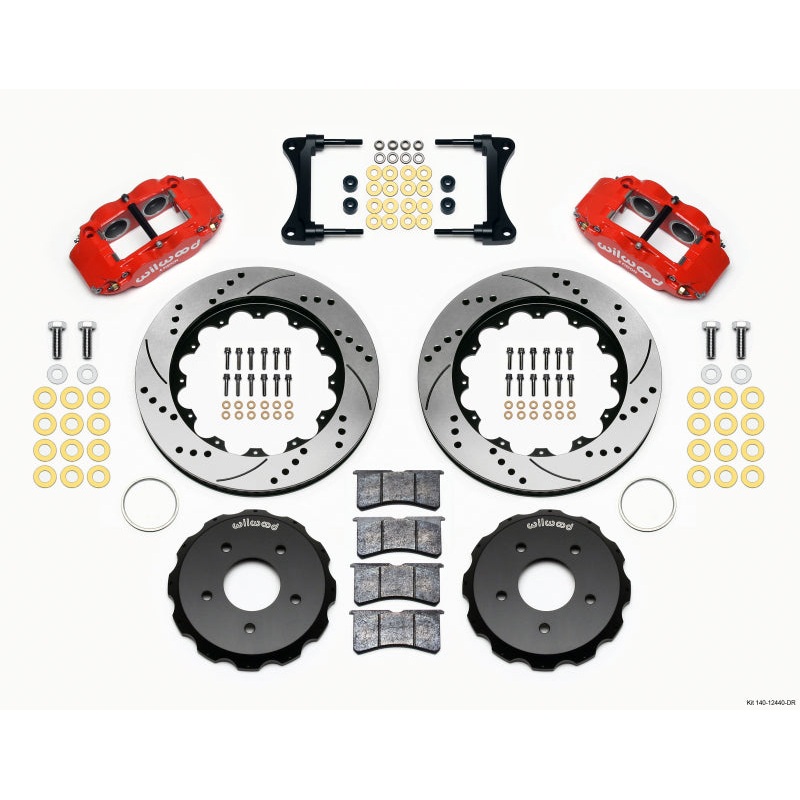 Wilwood Narrow Superlite 4R Front Hat Kit 14.00in Drill Red 2007-Up Jeep Wrangler