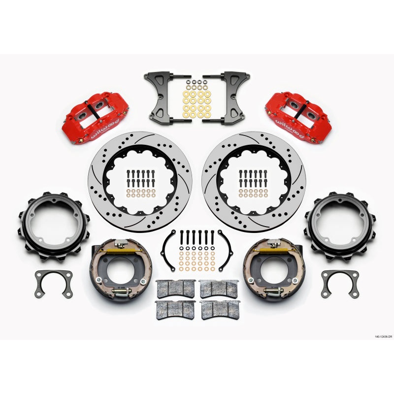 Wilwood Narrow Superlite 4R Rear P-Brk Kit 14.00in Drill Red Strange Eng Floater 3.49in Offset