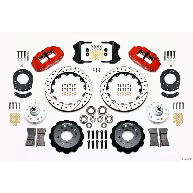 Wilwood Narrow Superlite 6R Front Hub Kit 12.88in Drill Red 1965-1969 Mustang Drum Spindle