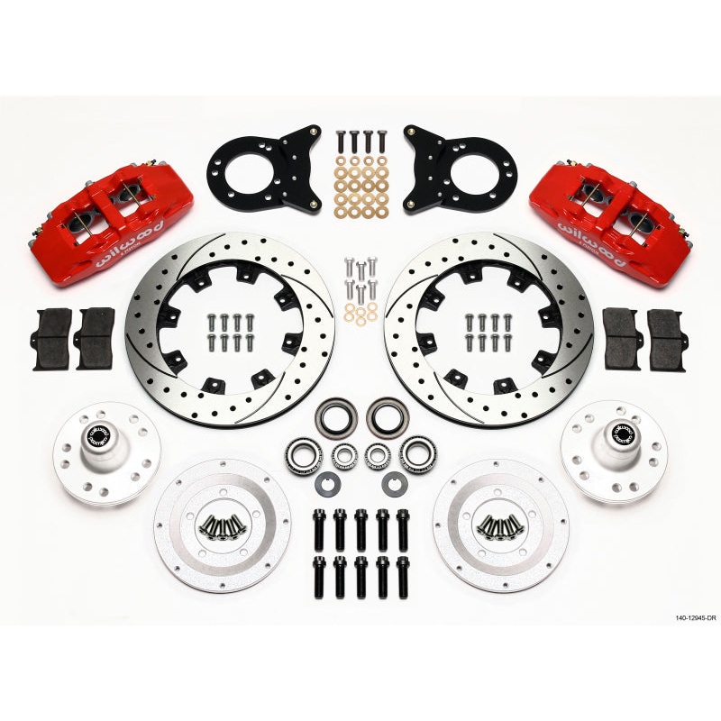 Wilwood Dynapro 6 Front Hub Kit 12.19in Drill Red 1970-1973 Mustang Disc & Drum Spindle