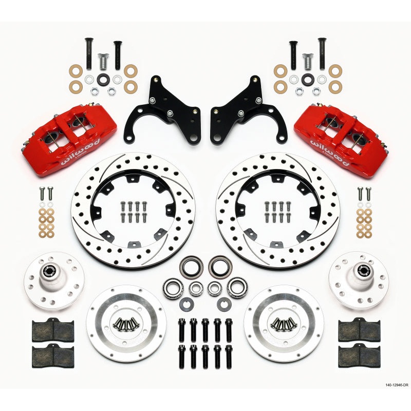 Wilwood Dynapro 6 Front Hub Kit 12.19in Drilled Red 69-70 Impala Drum/Disc 69-82 Vette