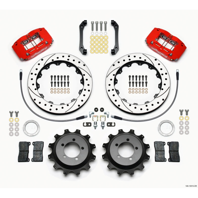 Wilwood Dynapro Radial Rear Kit 12.88in Drilled Red 2006-2007 Subaru WRX w/Lines