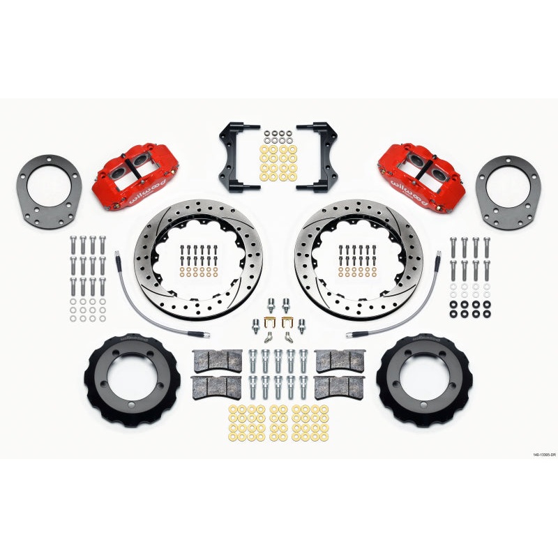 Wilwood Narrow Superlite 4R Front Hat Kit 12.88in Drill Red 76-77 Ford Bronco Dana 44 w/Lines