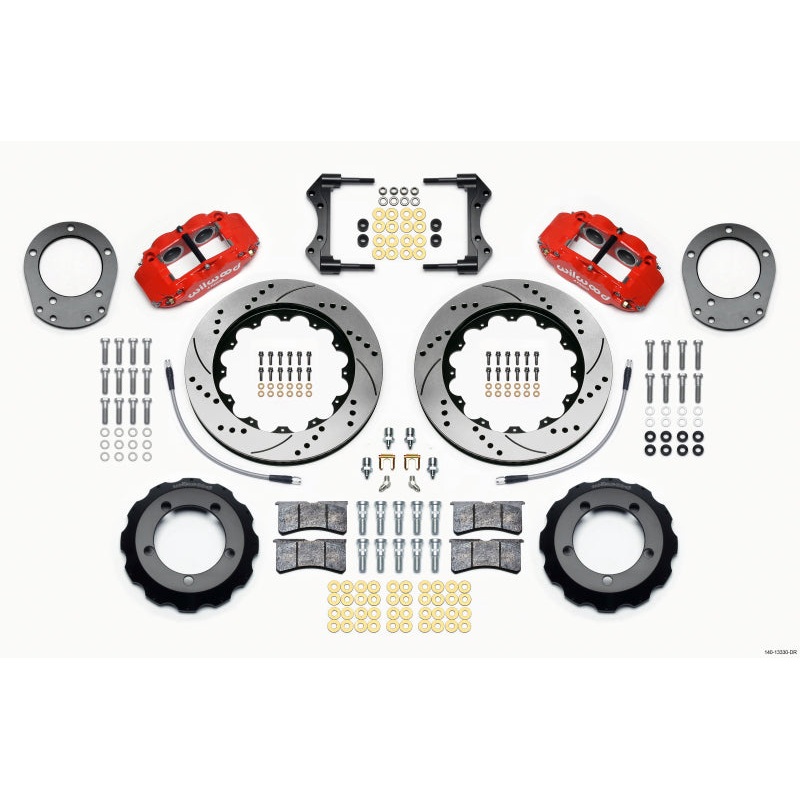 Wilwood Narrow Superlite 4R Front Hat Kit 14.00in Drill Red 76-77 Ford Bronco Dana 44 w/Lines
