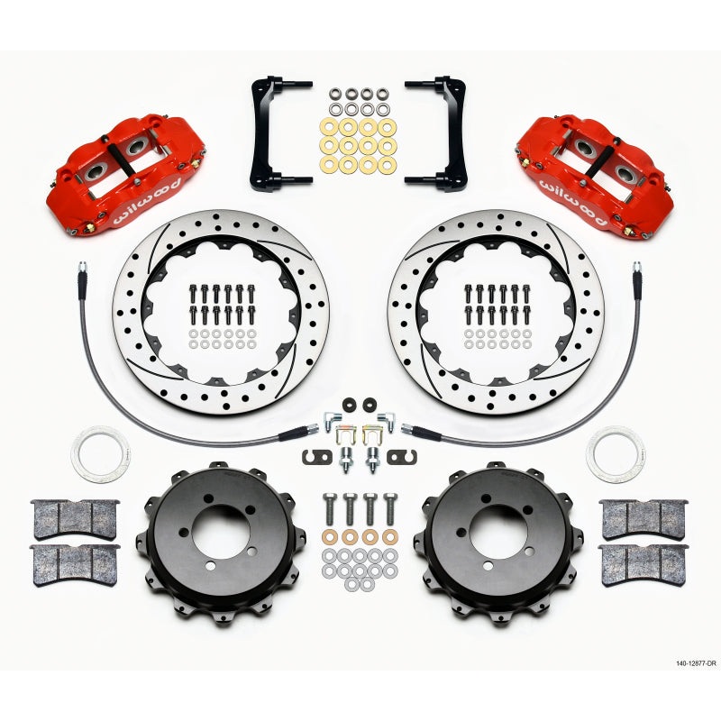 Wilwood Narrow Superlite 4R Rear Kit 12.88in Drilled Red 2008-2012 Subaru WRX w/Lines