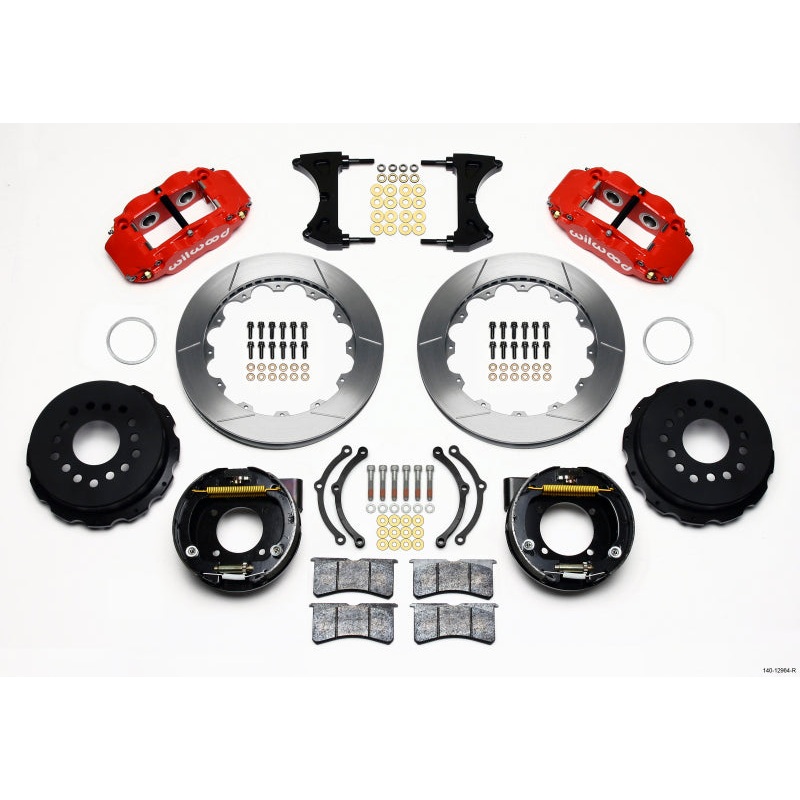 Wilwood Narrow Superlite 4R Rear P-Brk Kit 12.88in Red Chevy 12 Bolt w/ C-Clips