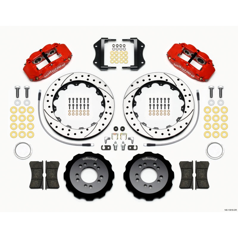 Wilwood Narrow Superlite 6R Front Hat Kit 12.88in Drill Red 2013-Up Ford Focus ST w/ Lines
