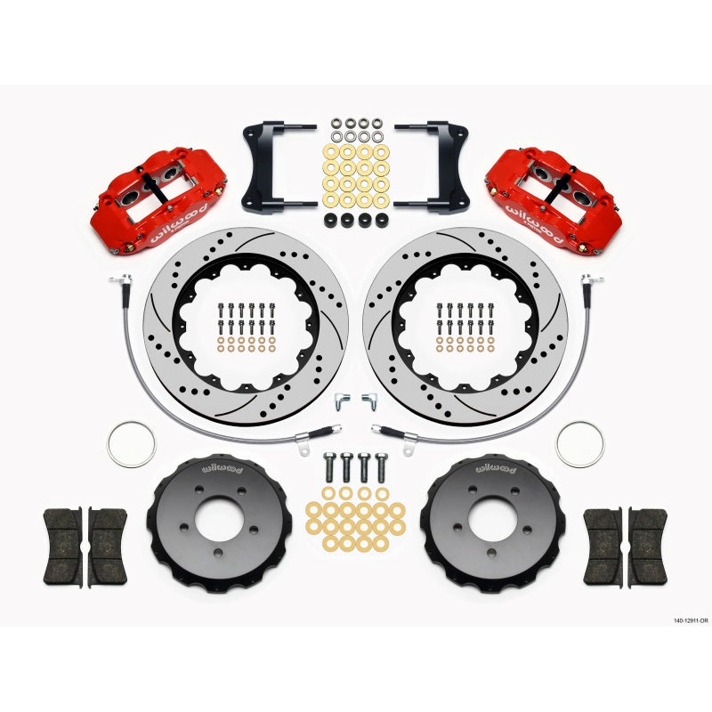 Wilwood Narrow Superlite 6R Front Hat Kit 14.00in Drill Red 2005-Up Mazda Miata w/ Lines