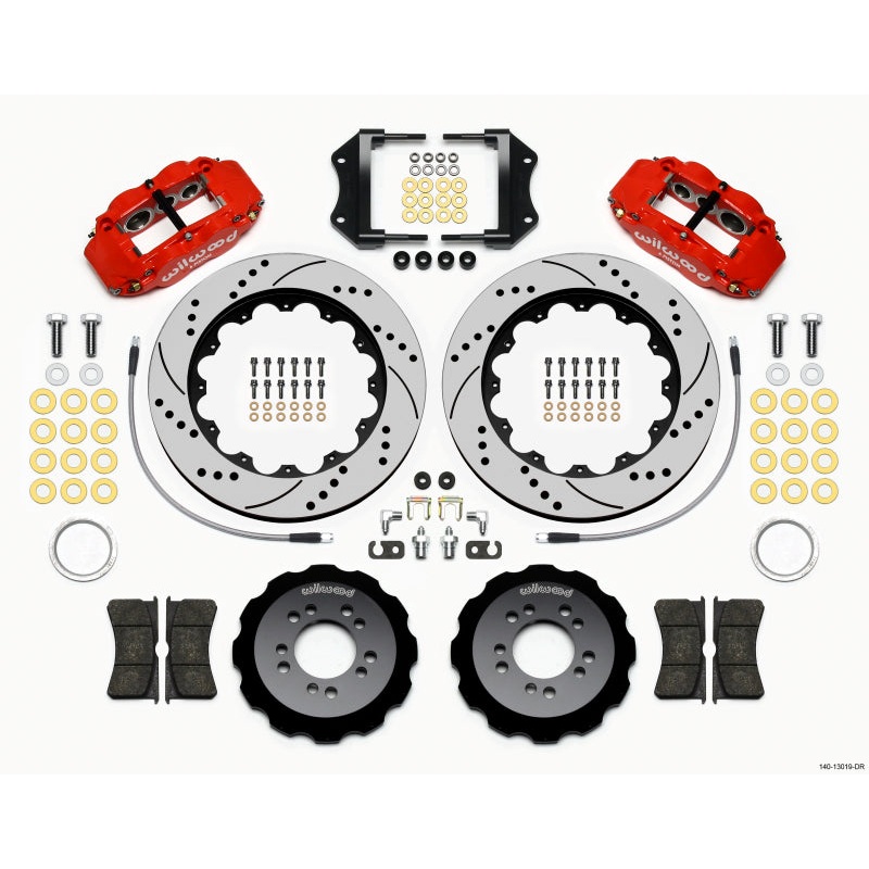 Wilwood Narrow Superlite 6R Front Hat Kit 14.00in Drill Red 2013-Up Ford Focus ST w/ Lines