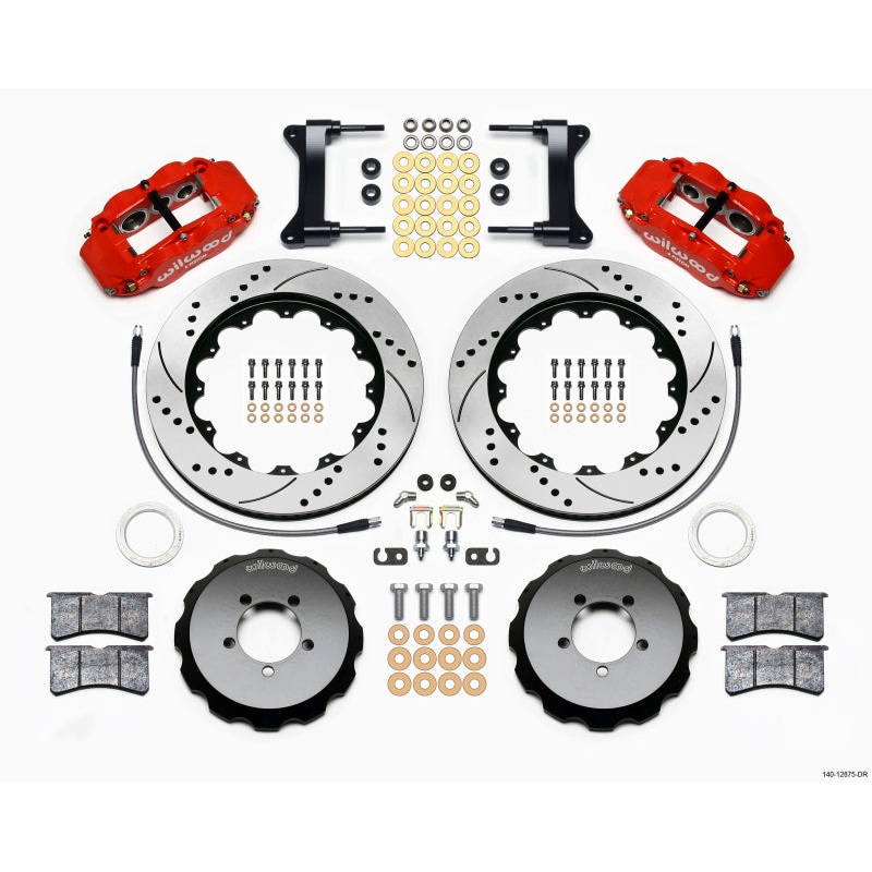 Wilwood Narrow Superlite 6R Front Hat Kit 14.00in Drilled Red 1999-2012 Subaru WRX w/Lines