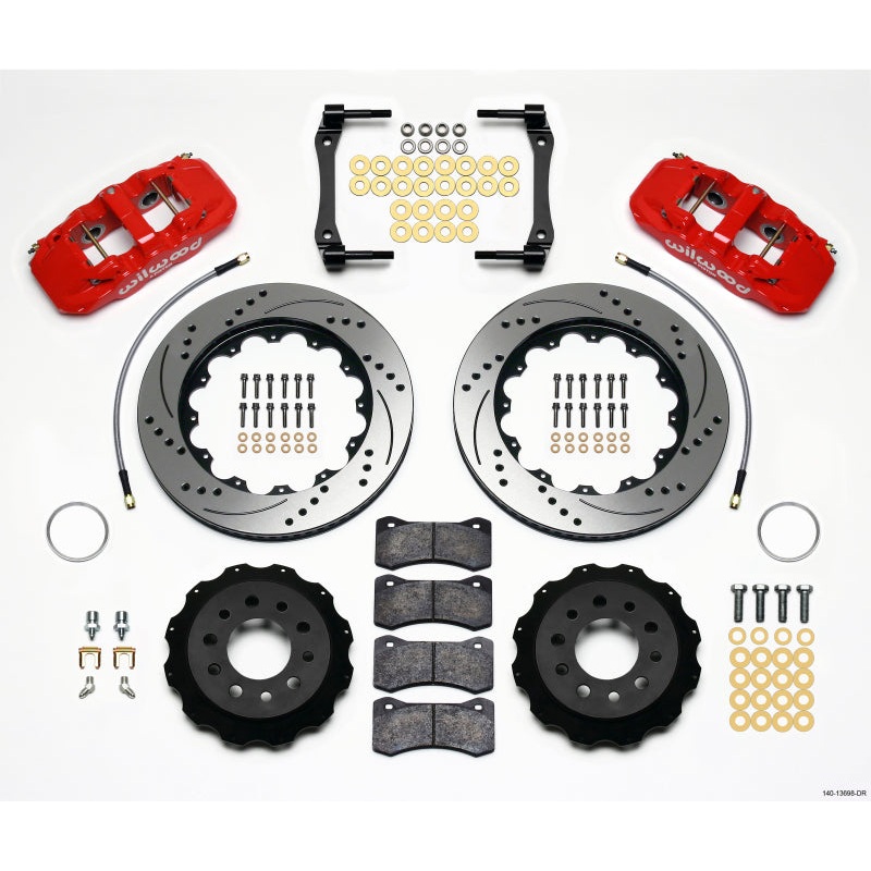 Wilwood AERO4 Rear Kit 14.25in Drilled Red 2014-Up Corvette C7 w/Lines