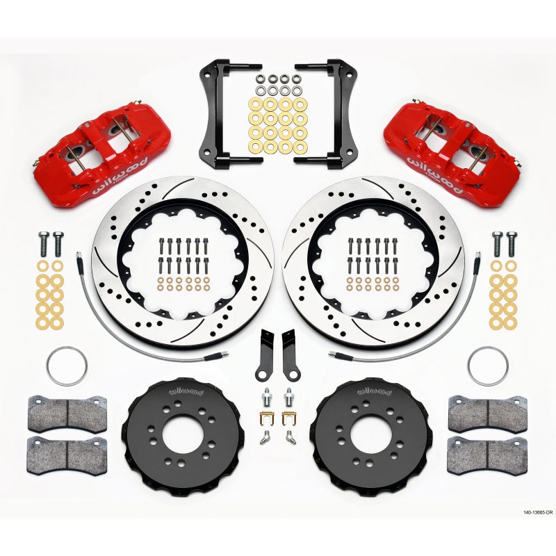 Wilwood AERO6 Front Hat Kit 14.00 Drilled Red 2005-2014 Mustang w/ BMR Suspn. w/Lines