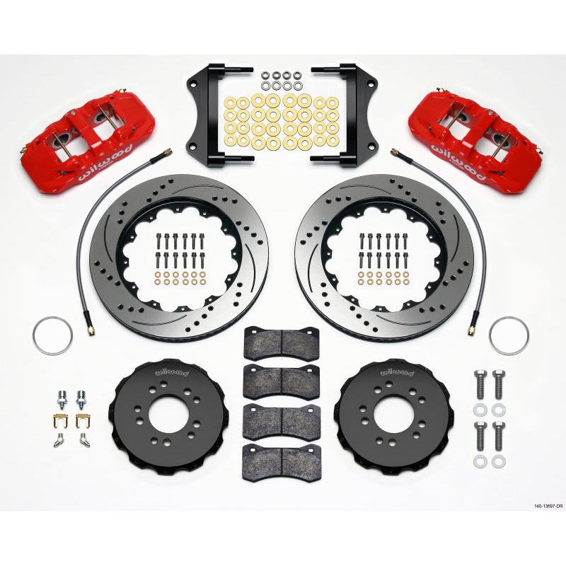 Wilwood AERO6 Front Hat Kit 14.25 Drilled Red 2014-Up Corvette C7 w/Lines