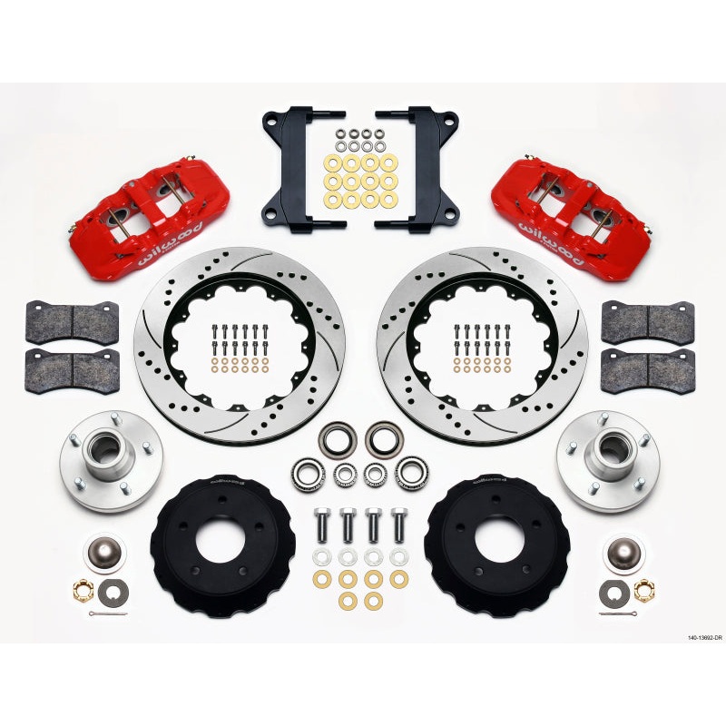 Wilwood AERO6 Front Hub Kit 14.00 Drilled-Red Chevy C-10 60-87 CPP Drop Spindle