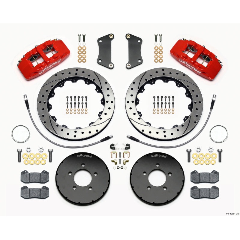 Wilwood Dynapro 6 Front Hat Kit 12.88in Drilled Red 2005-Up Mazda 3 w/ Lines