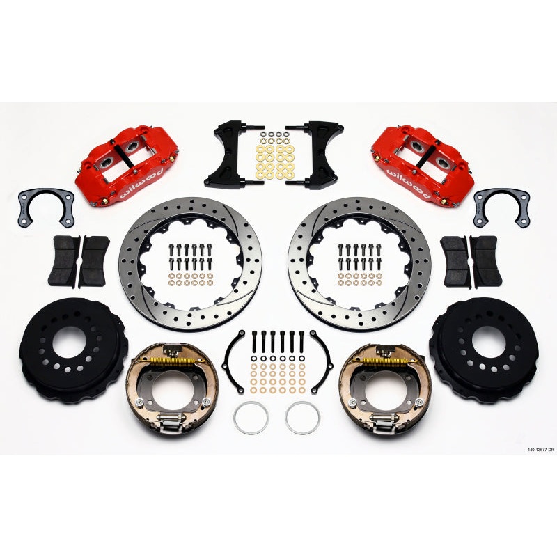 Wilwood Narrow Superlite 4R Rear P-Brk Kit 12.88in Drill Red Big Ford New Style